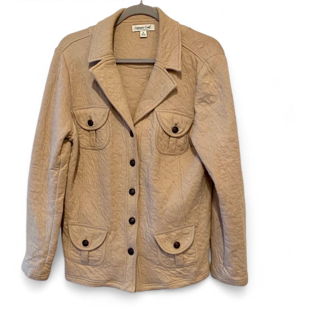 COLDWATER CREEK QUILTED RIDING BEIGE TAN JACKET COAT OVERSIZED SIZE MEDIUM